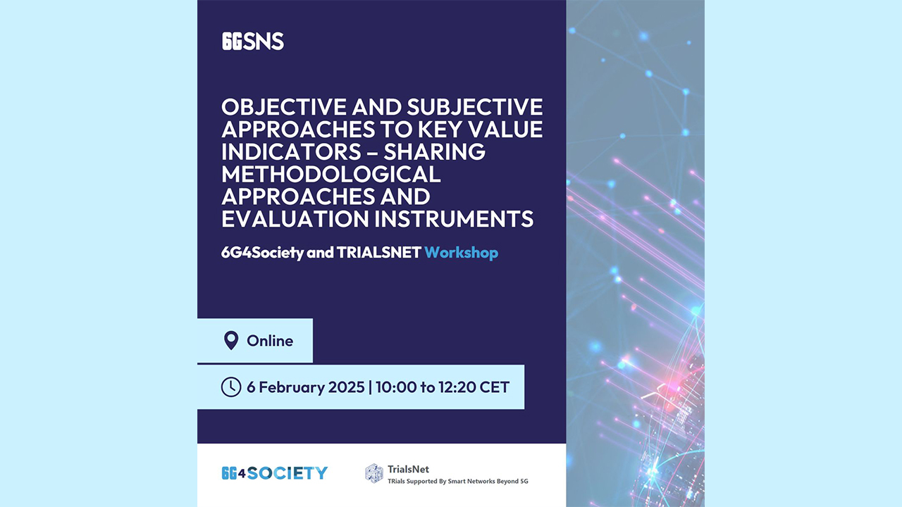 “Objective and Subjective Approaches to Key Value Indicators - Sharing methodological approaches and evaluation instruments” Workshop, jointly organised by 6G4Society and TrialsNet - banner