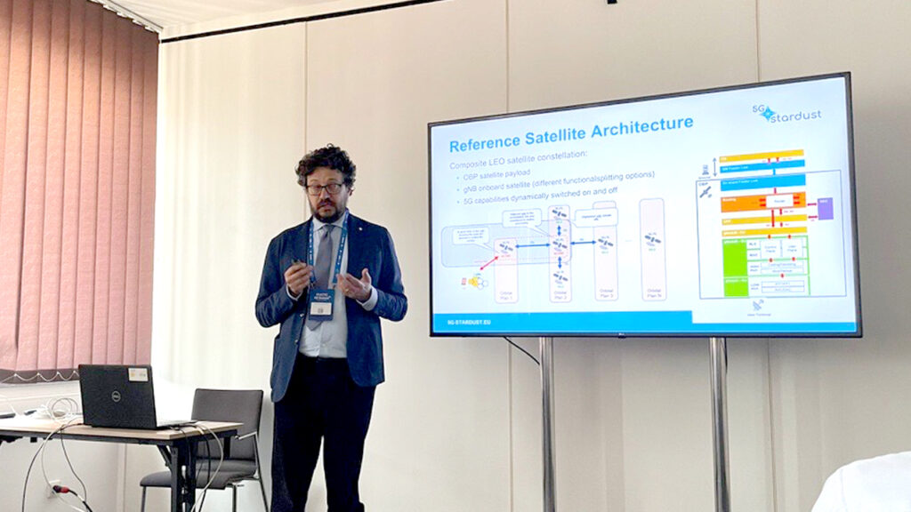 Tomaso de Cola (5G-STARDUST), talking during Workshop 8 at EuCNC 2025